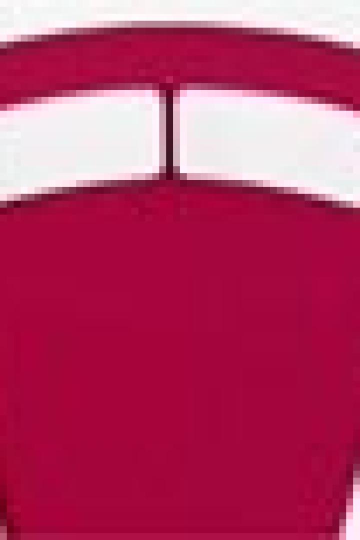 Eine stilisierte, rote Waage vor einem weißen Hintergrund.