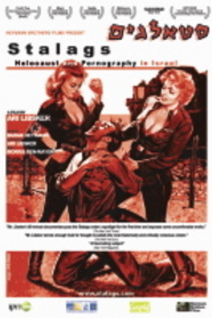 Das Filmplakat für „Stalags: Holocaust and Pornography in Israel“ zeigt zwei Frauen, die einen Mann bedrängen.
