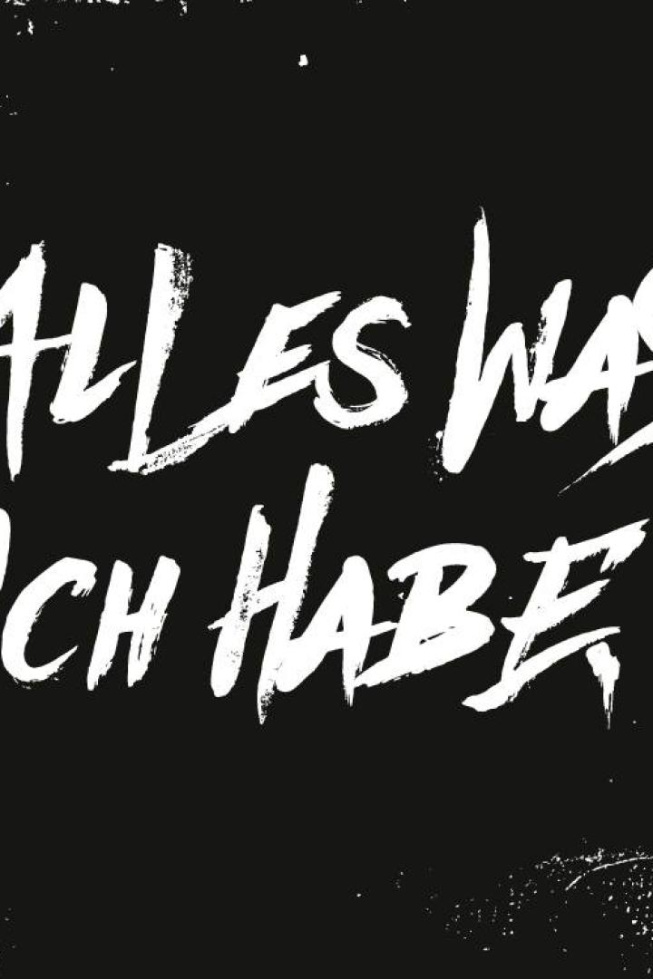 Der Schriftzug „Alles was ich habe“ in weißer Farbe auf schwarzem Hintergrund.