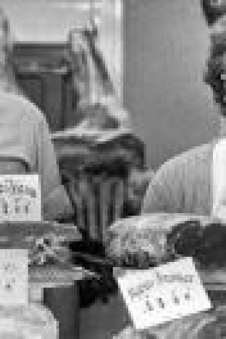 Ein Metzger und eine Metzgerin stehen hinter einer Theke mit Fleischprodukten.