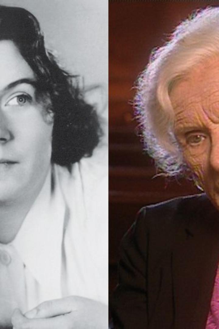 Ein Vergleichsbild von Margaret Atwood, einmal als junge Frau und einmal im höheren Alter.