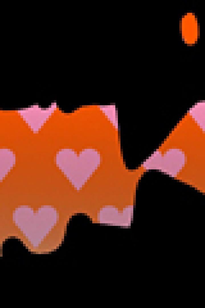 Die Silhouetten zweier sich küssender Personen vor einem Hintergrund mit Herzen.