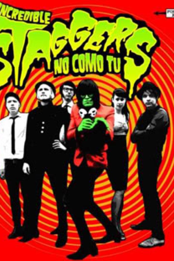 Das Cover des Albums „No Como Tu“ von The Incredible Staggers zeigt die Band vor einem roten Hintergrund.