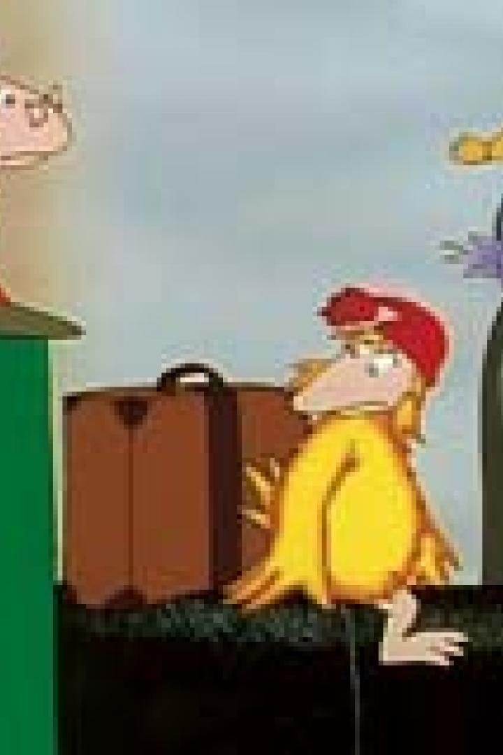 Figuren aus der Augsburger Puppenkiste sitzen auf einem Zug.