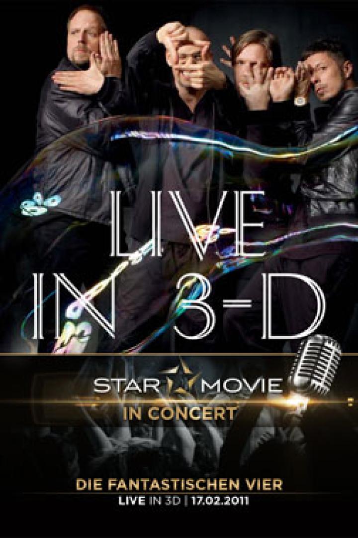 Das Cover des Konzertfilms „Live in 3-D“ von Die Fantastischen Vier zeigt die Band hinter Seifenblasen.