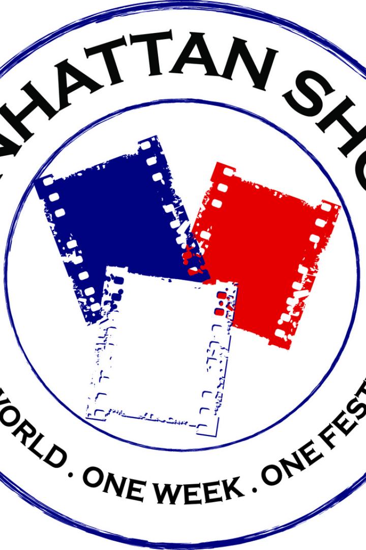 Logo des Manhattan Short Film Festivals mit Filmrollen in Blau und Rot.