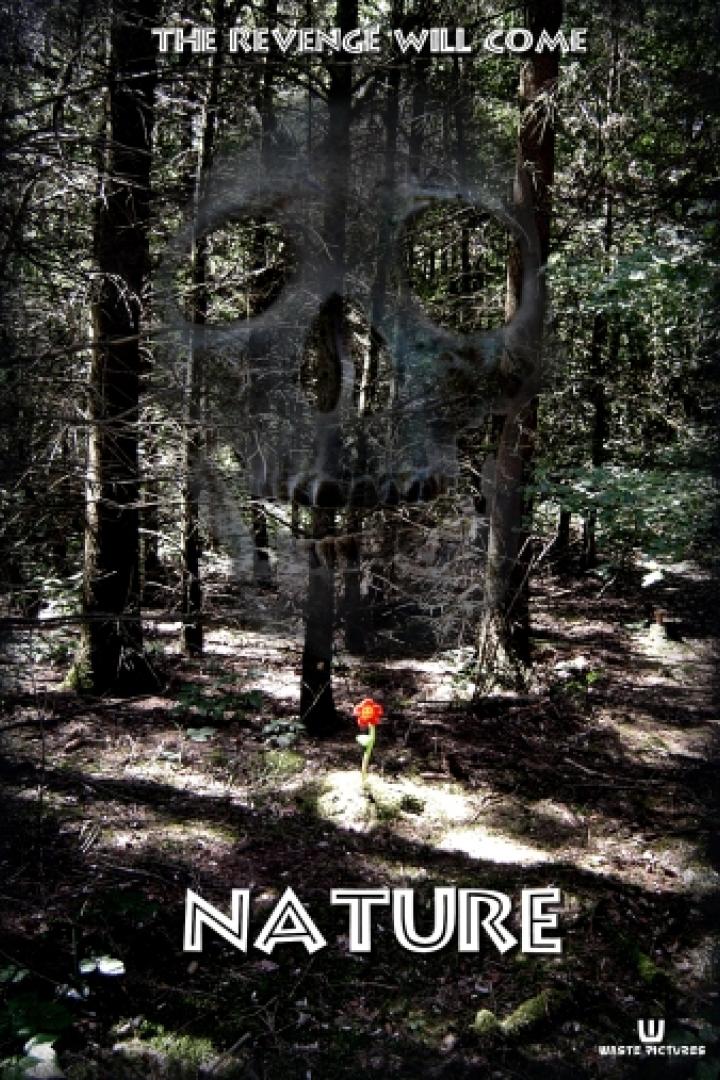 Ein Wald mit einem Totenkopf im Hintergrund und einer einzelnen Blume im Vordergrund.