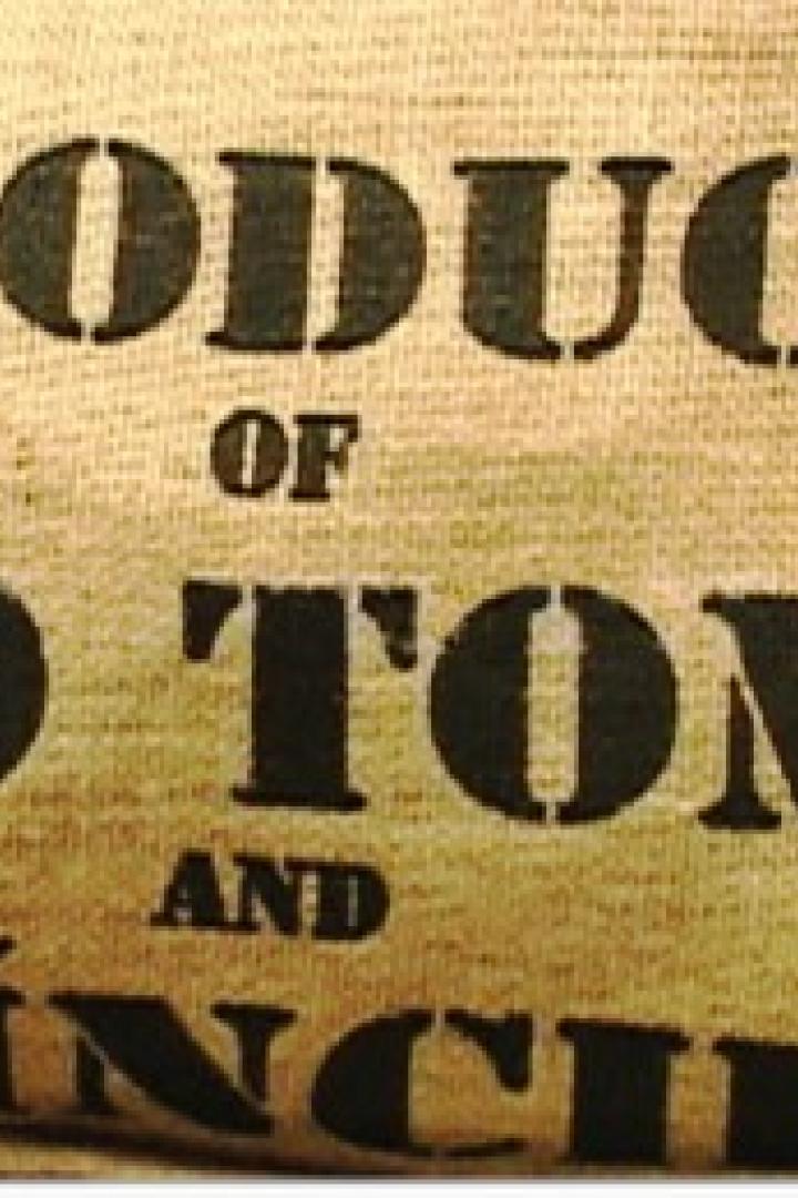 Ein Sack mit der Aufschrift „Product of São Tomé and Príncipe“.