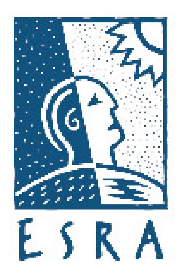 Das stilisierte Logo von ESRA zeigt ein Gesicht im Halbprofil, geteilt in Tag und Nacht.