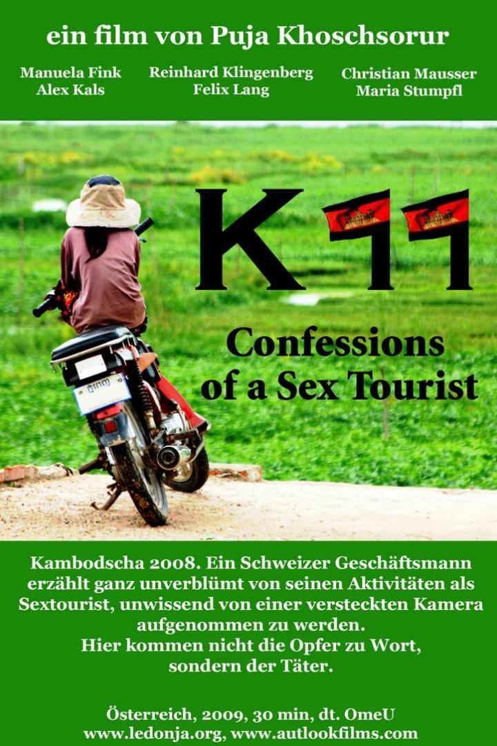 Das Filmplakat für „K11 – Confessions of a Sex Tourist“ zeigt eine Person auf einem Motorrad in Kambodscha.