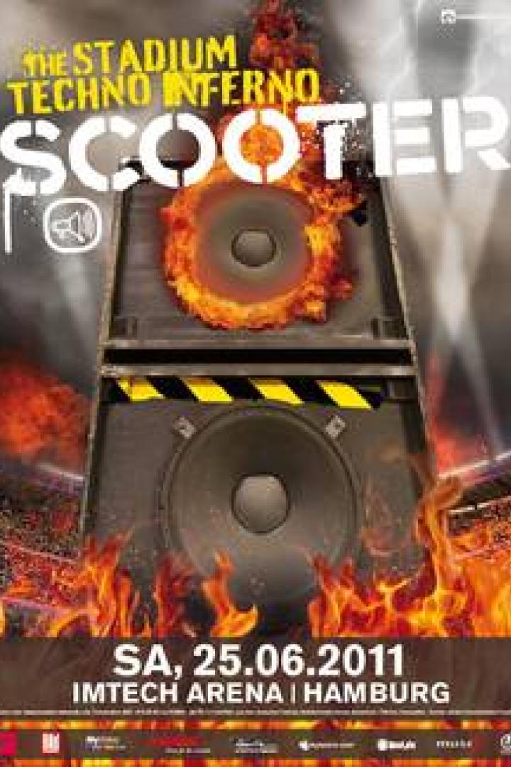 Ein Konzertplakat für Scooter mit dem Titel „The Stadium Techno Inferno“ in der Imtech Arena, Hamburg.