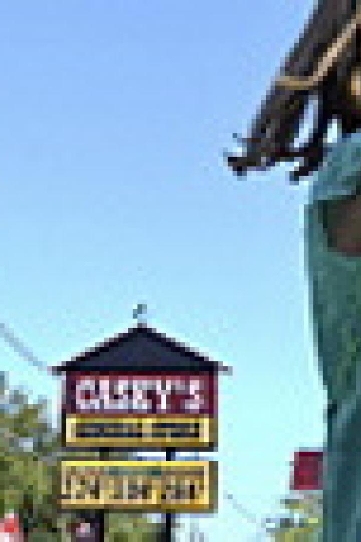 Ein junges Mädchen steht vor einem Casey's General Store.