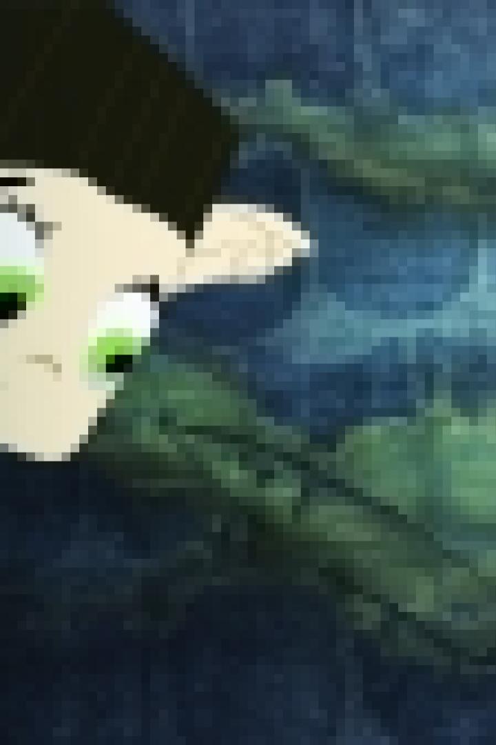Eine stilisierte Zeichentrickfigur mit großen Augen blickt besorgt in den Regen.