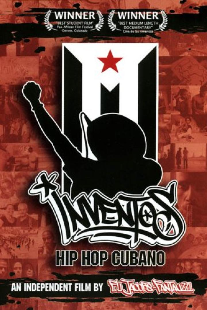 Das Filmplakat für „Inventos: Hip Hop Cubano“ zeigt eine Silhouette vor einer kubanisch inspirierten Flagge.