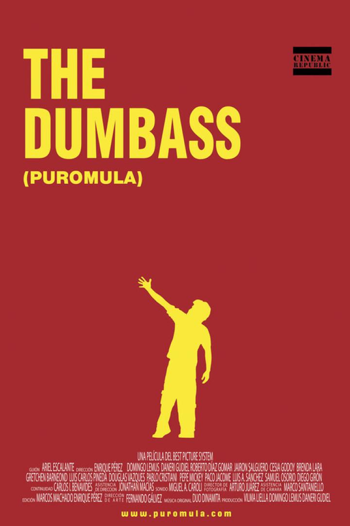 Das Filmplakat für „The Dumbass (Puromula)“ zeigt eine gelbe Silhouette auf rotem Grund.