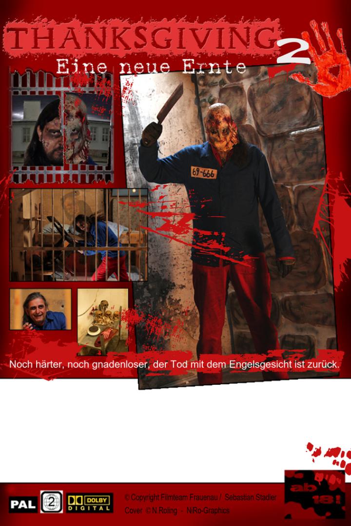 Ein Mann mit einer Maske und einem Messer auf dem Filmplakat zu „Thanksgiving 2: Eine neue Ernte“.