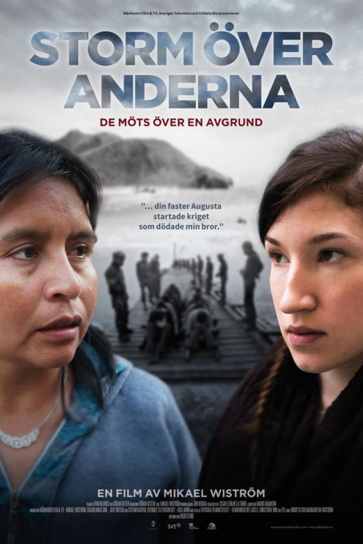 Das Filmplakat für „Storm över Anderna“ zeigt zwei Frauen und eine Kriegsszene.