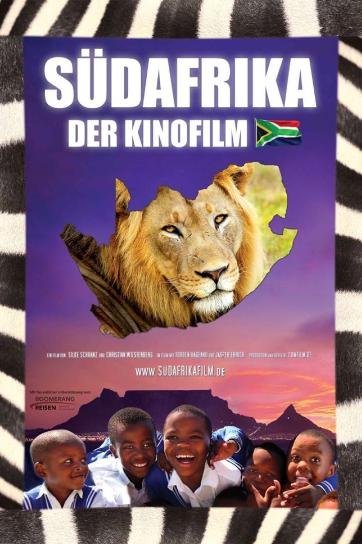 Das Filmplakat für „Südafrika – Der Kinofilm“ zeigt einen Löwen im Umriss des Landes.
