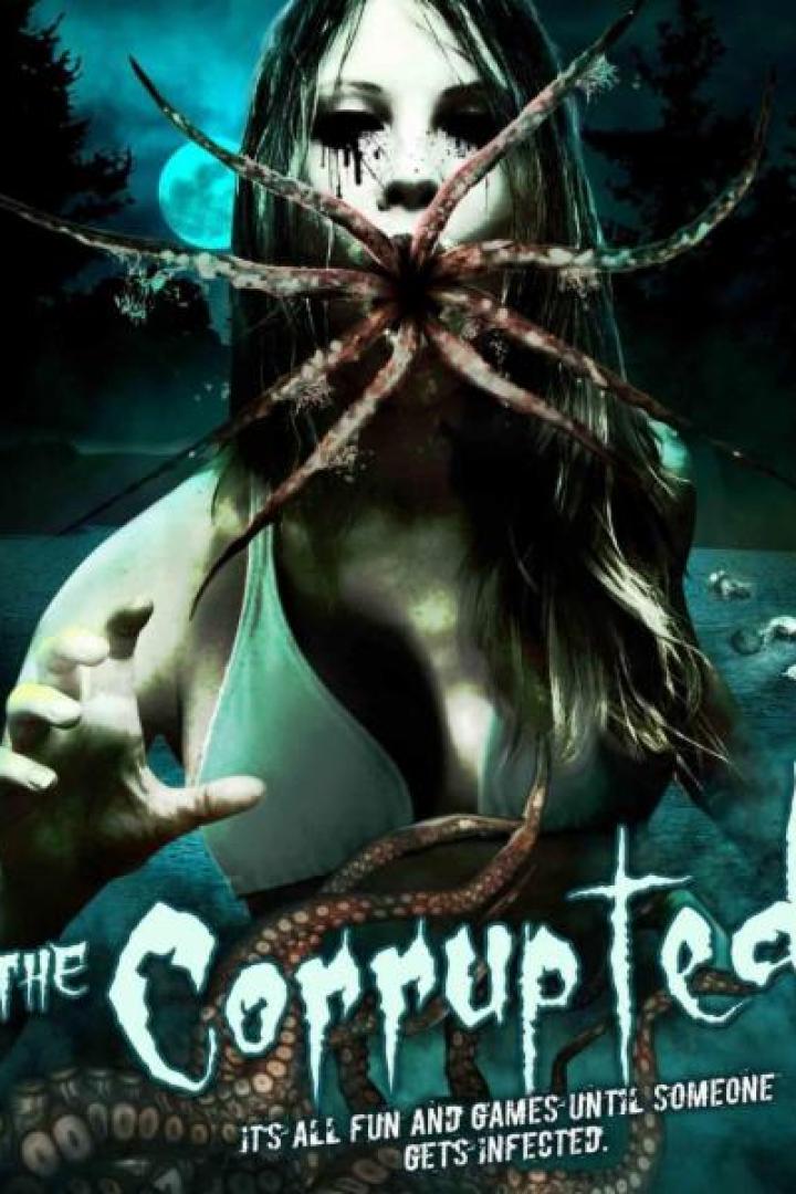 Das Filmplakat für „The Corrupted“ zeigt eine Frau mit einem parasitären Wesen im Gesicht.