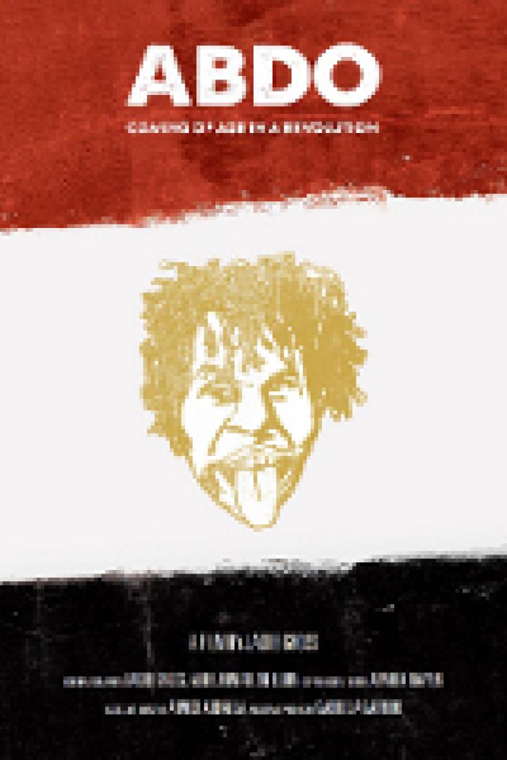 Das Filmplakat für „Abdo: Coming of Age in a Revolution“ zeigt das stilisierte Gesicht eines jungen Mannes vor der ägyptischen Flagge.