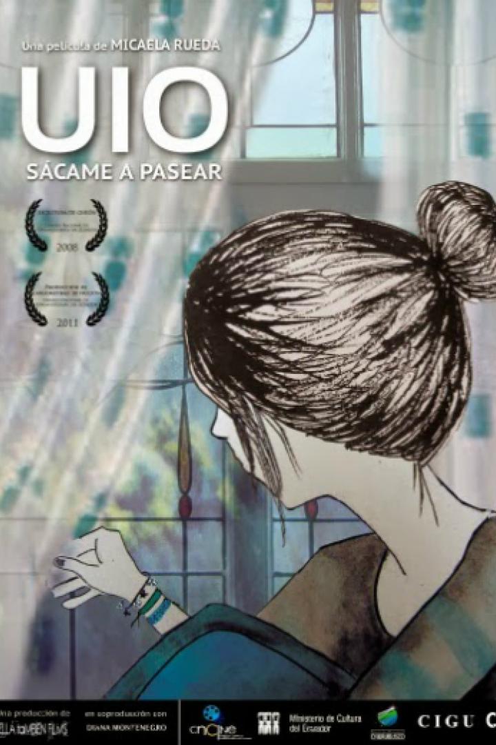 Das animierte Filmplakat für „UIO Sácame a Pasear“ zeigt eine junge Frau am Fenster.