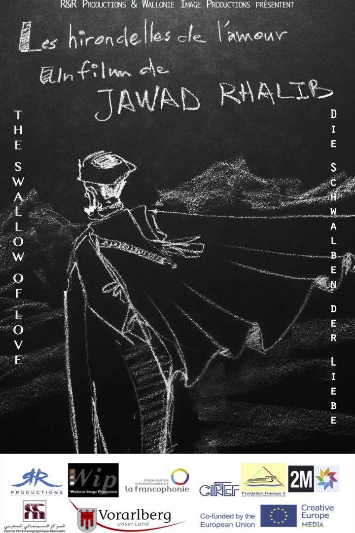 Das Filmplakat für „Die Schwalben der Liebe“ zeigt eine Kreidezeichnung auf einer Tafel.