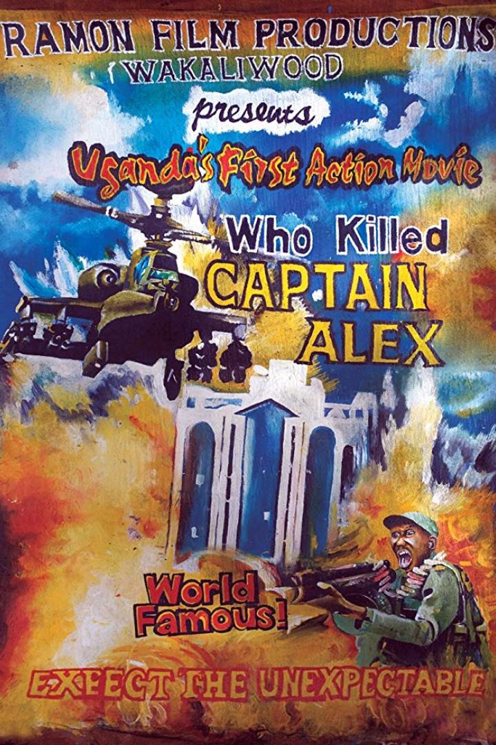 Das Filmplakat für „Who Killed Captain Alex“ zeigt einen Hubschrauber und einen bewaffneten Mann.