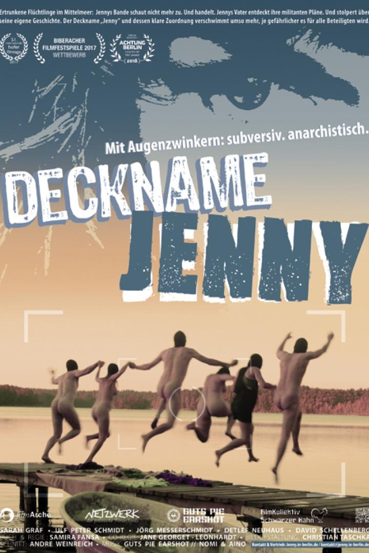 Das Filmplakat für „Deckname Jenny“ zeigt Personen, die von einem Steg in einen See springen.