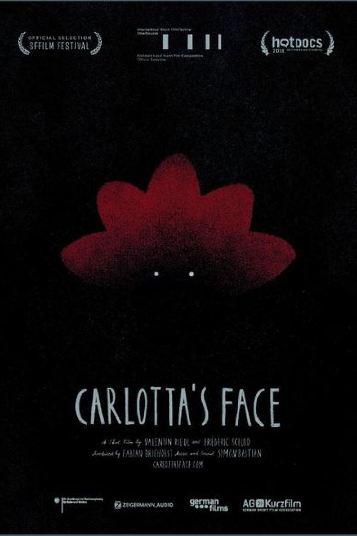 Das Filmplakat für „Carlotta's Face“ zeigt eine stilisierte rote Wolke mit Augen auf schwarzem Hintergrund.