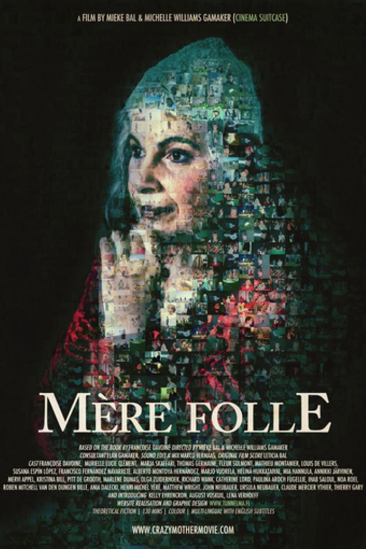 Das Filmplakat zu „Mère Folle“ zeigt das Gesicht einer Frau, das aus vielen kleinen Bildern zusammengesetzt ist.