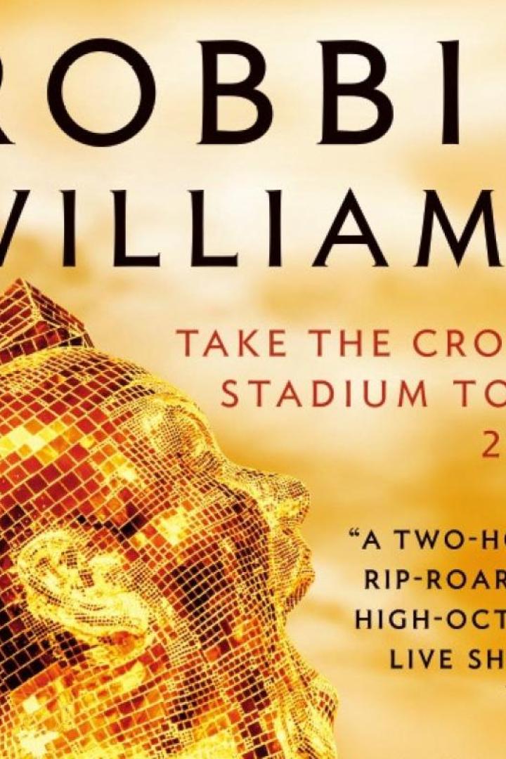 Das Cover der „Take the Crown Stadium Tour 2013“ von Robbie Williams mit einer goldenen Kopf-Skulptur.