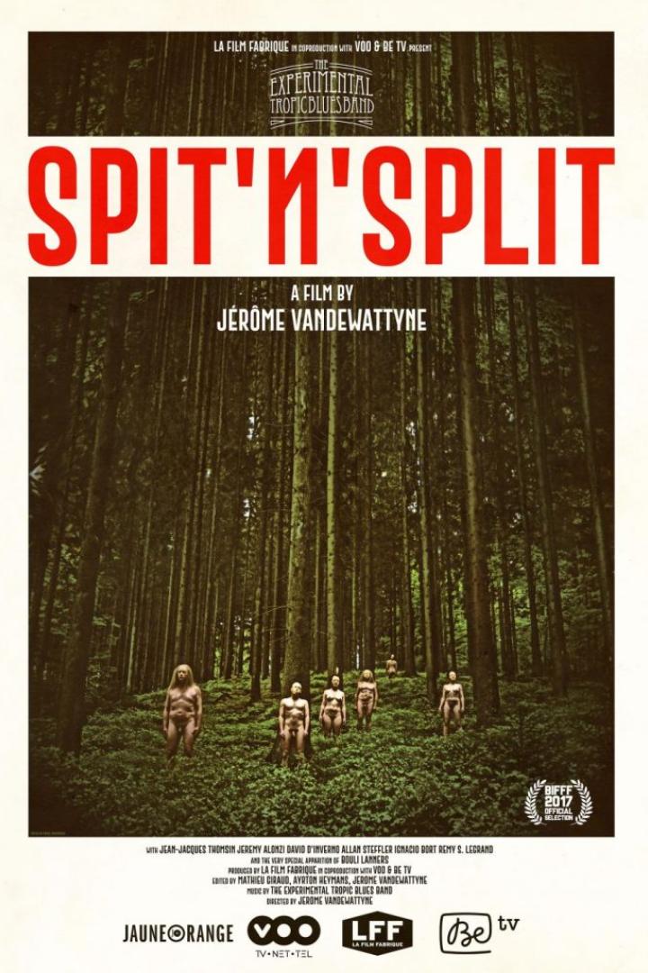 Das Filmplakat für „Spit'n'Split“ zeigt Personen in einem dichten Wald.