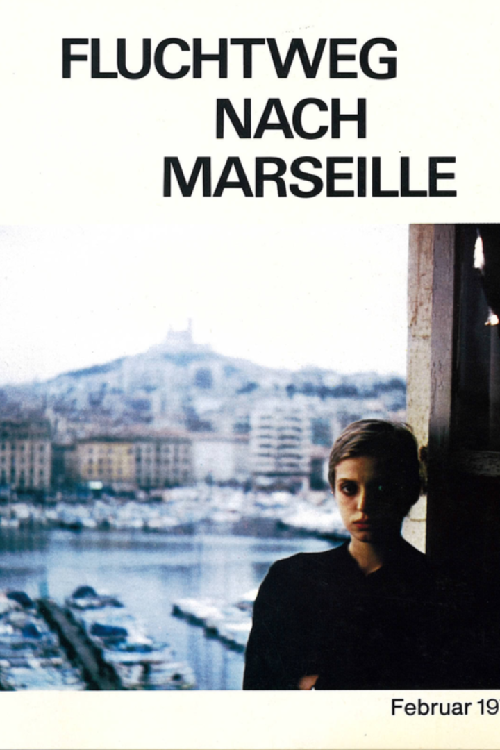 Ein Buchcover von „Fluchtweg nach Marseille“ mit einer jungen Person vor der Skyline von Marseille.