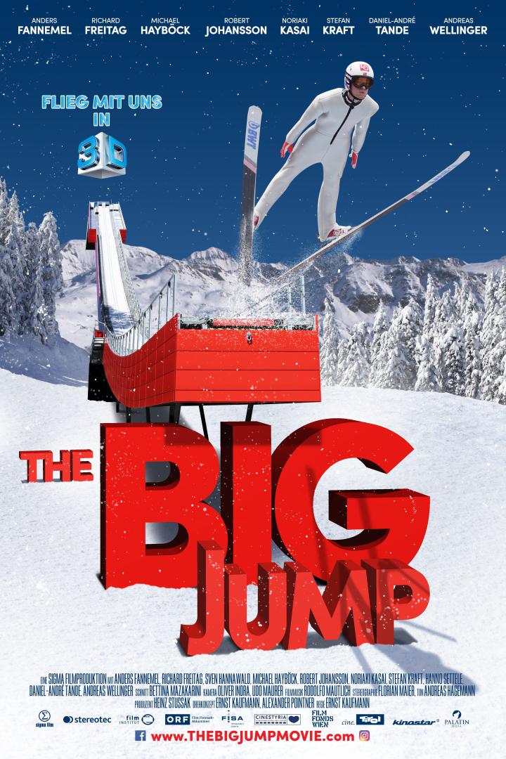 Das Filmplakat für „The Big Jump“ zeigt einen Skispringer vor einer verschneiten Landschaft.