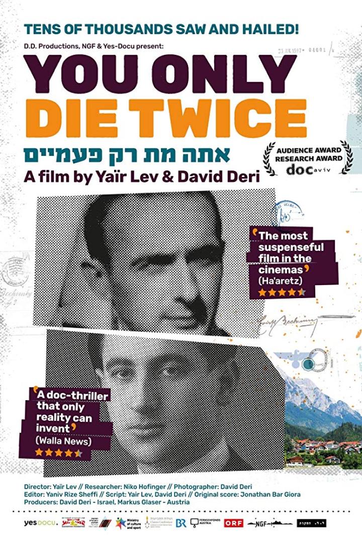 Das Filmplakat für „You Only Die Twice“ zeigt zwei Porträts und eine Berglandschaft.