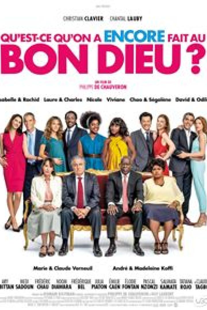 Das Filmplakat für „Qu'est-ce qu'on a encore fait au Bon Dieu?“ zeigt die Hauptdarsteller.