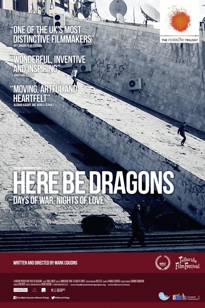 Das Filmplakat für „Here Be Dragons: Days of War, Nights of Love“ zeigt eine urbane Szene.