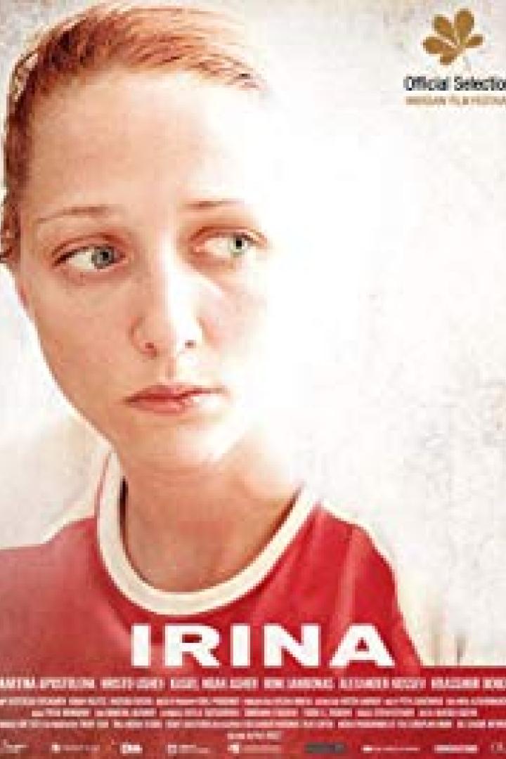 Das Filmplakat für „Irina“ zeigt das Porträt einer jungen Frau mit roten Haaren.
