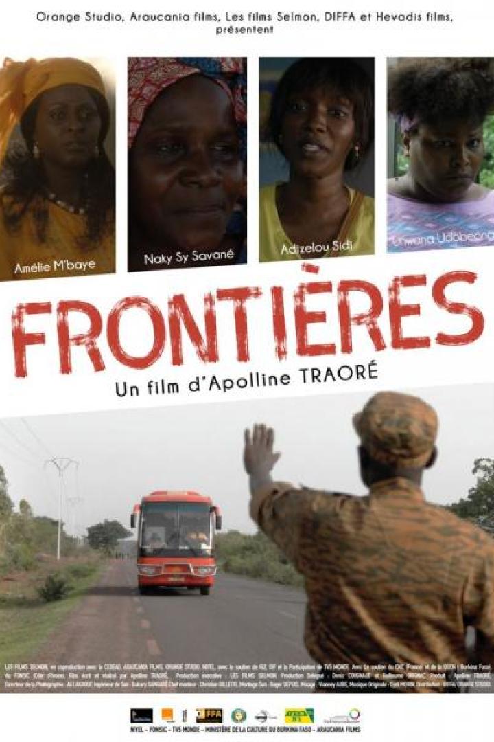 Das Filmplakat für „Frontières“ zeigt vier Frauen und einen Bus auf einer Landstraße.