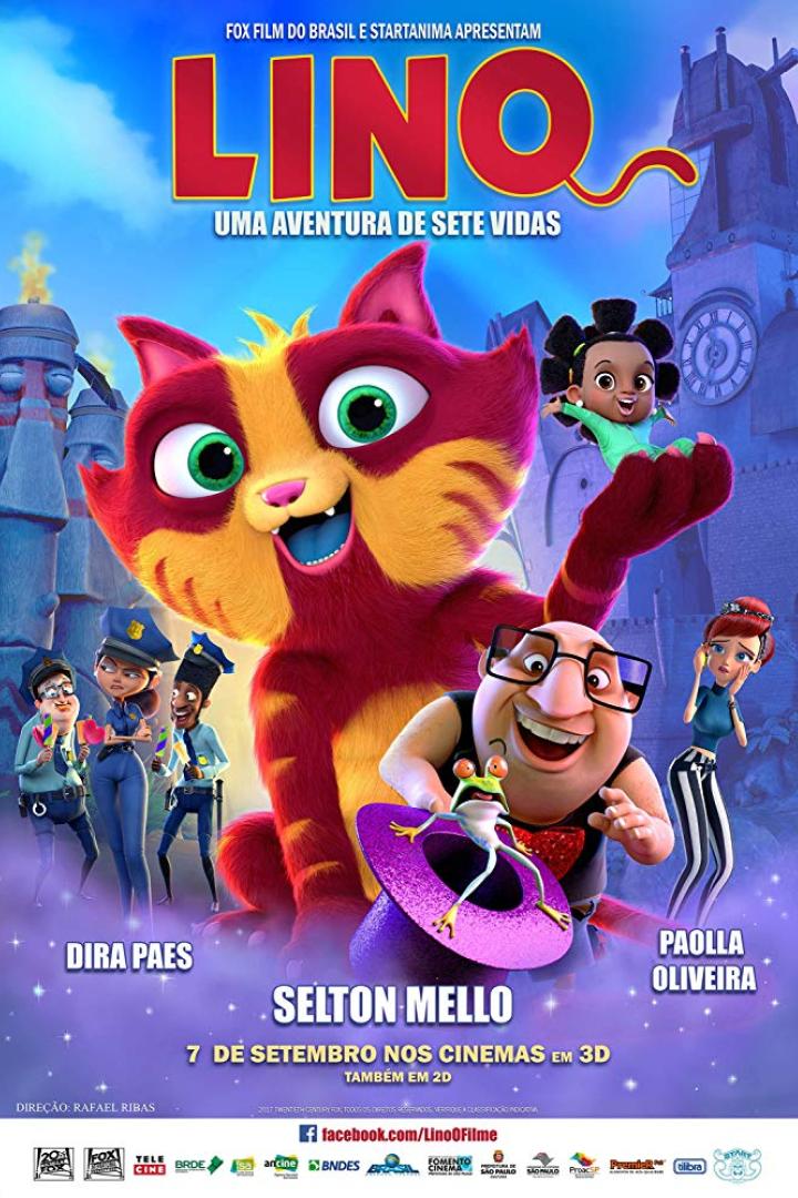 Das Filmplakat für den Animationsfilm „Lino: Uma Aventura de Sete Vidas“ zeigt die Hauptfiguren.
