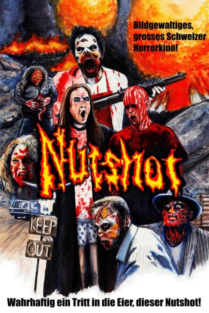 Das Filmplakat für „Nutshot“ zeigt eine Gruppe blutverschmierter Zombies.