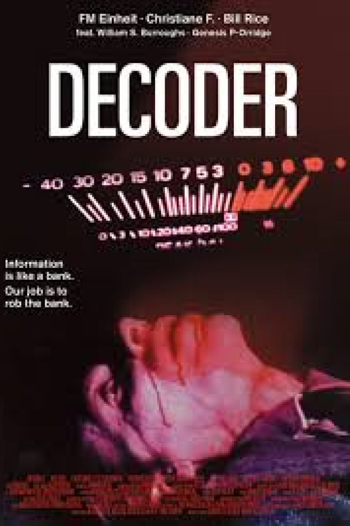 Das Filmplakat für „Decoder“ zeigt einen Mann unter einem VU-Meter.