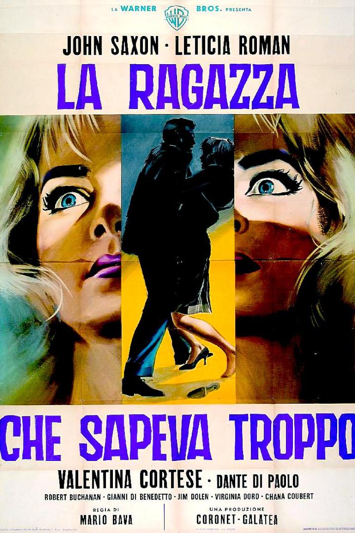 Das Filmplakat für „La Ragazza che sapeva troppo“ zeigt eine stilisierte, spannungsgeladene Szene.