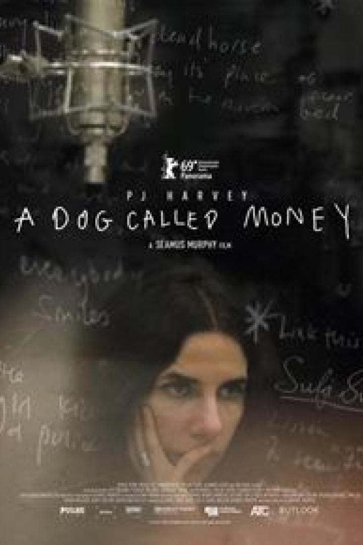 Das Filmplakat für „A Dog Called Money“ zeigt PJ Harvey vor einer Tafel mit Texten.