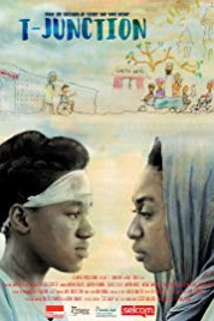 Das Filmplakat für „I-Junction“ zeigt zwei junge Menschen vor einer gezeichneten Straßenszene.
