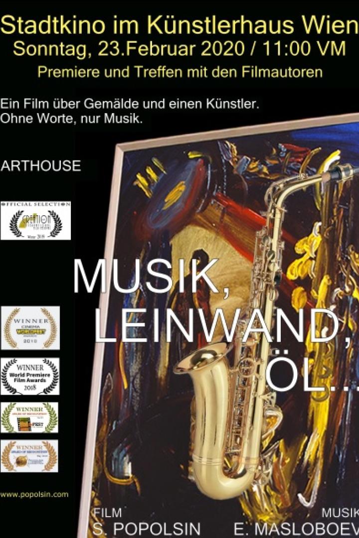 Das Filmplakat für „Musik, Leinwand, Öl“ zeigt ein Gemälde mit einem Saxophon.