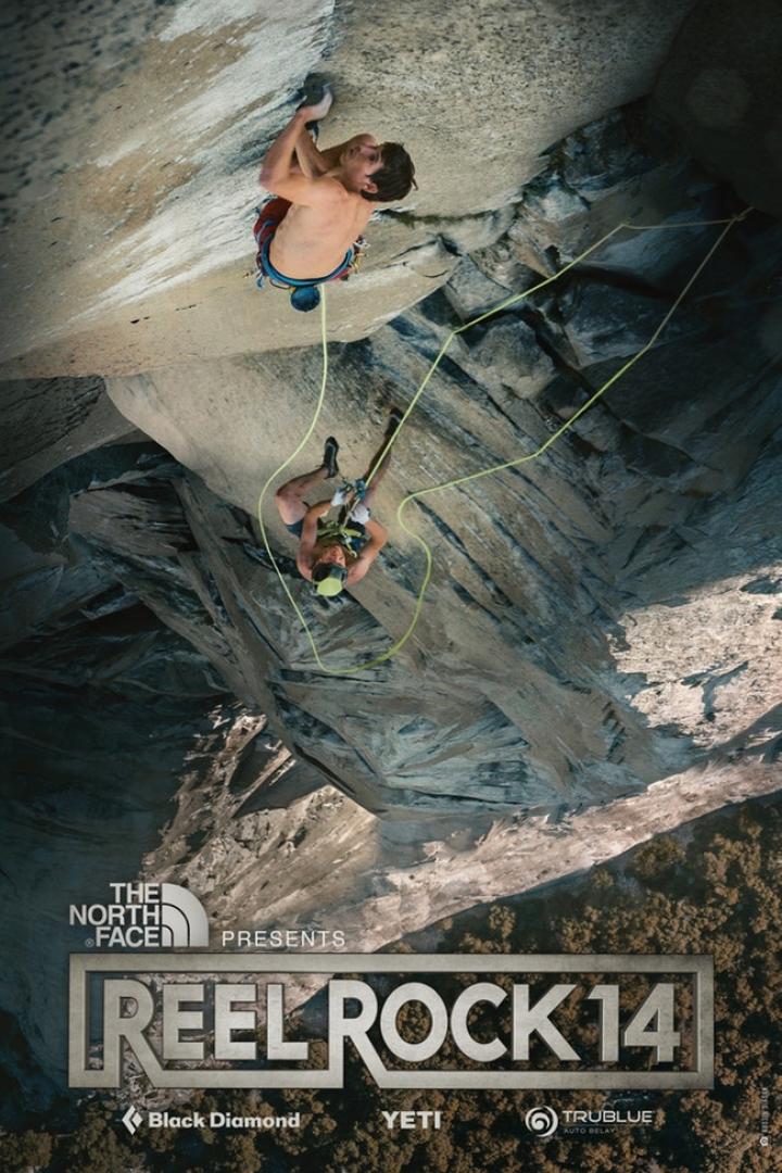 Zwei Kletterer an einer steilen Felswand, zu sehen auf dem Poster für „Reel Rock 14“.