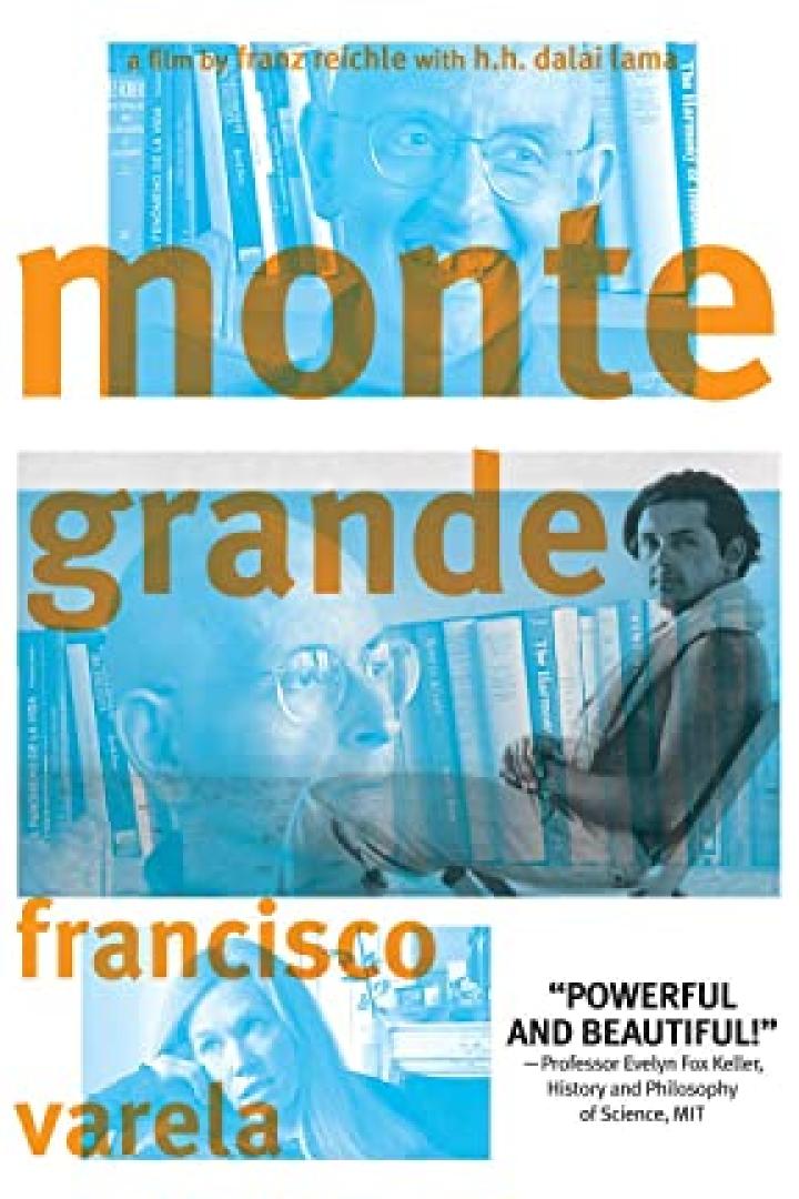 Das Filmplakat für „Monte Grande“ zeigt Franz Reichle, den Dalai Lama und Francisco Varela.