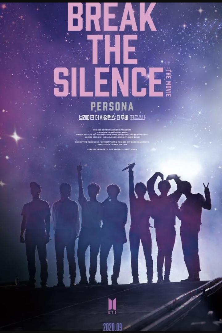 Das Filmplakat für „Break the Silence: Persona“ mit der Band BTS vor einem Sternenhimmel.