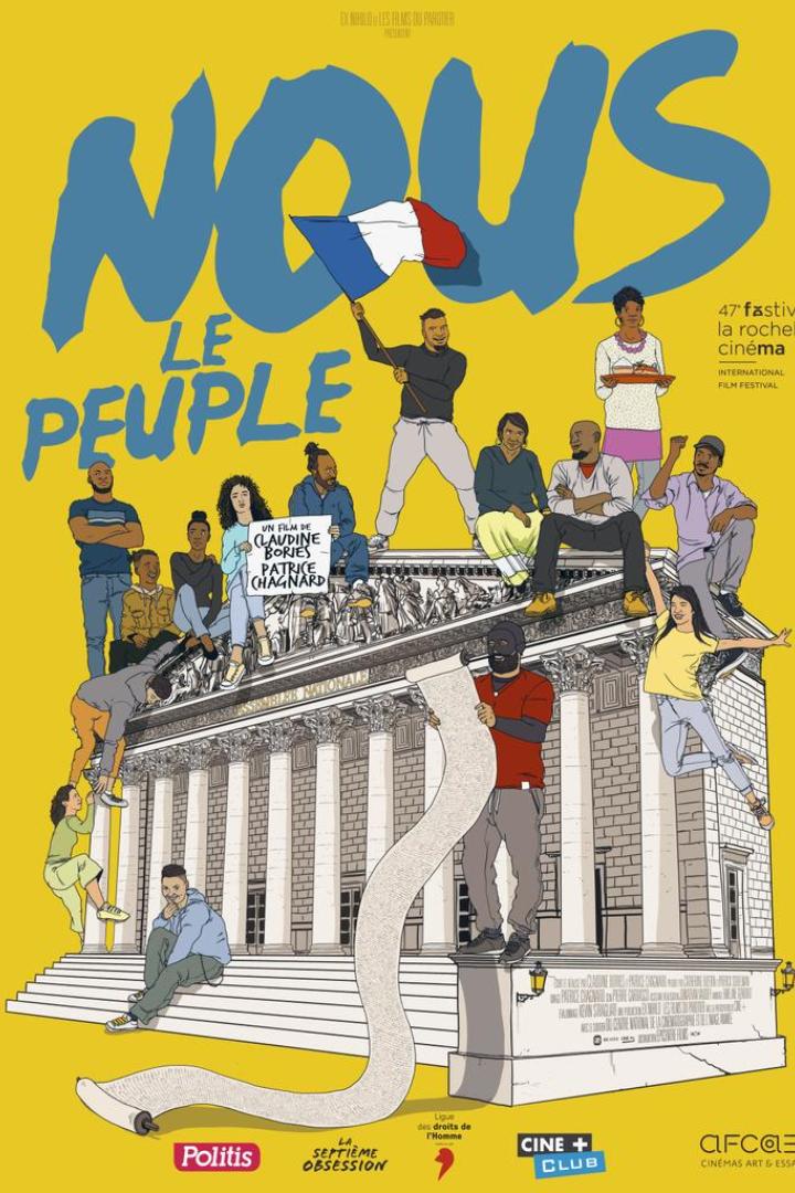 Das Plakat für das 47. Filmfestival La Rochelle zeigt eine stilisierte Menschenmenge vor einem Gebäude.